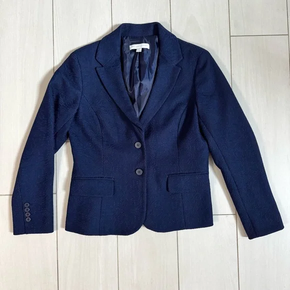 New York & Company Navy Lace Overlay Blazer Jacket Size 14 - Picture 1 of 5